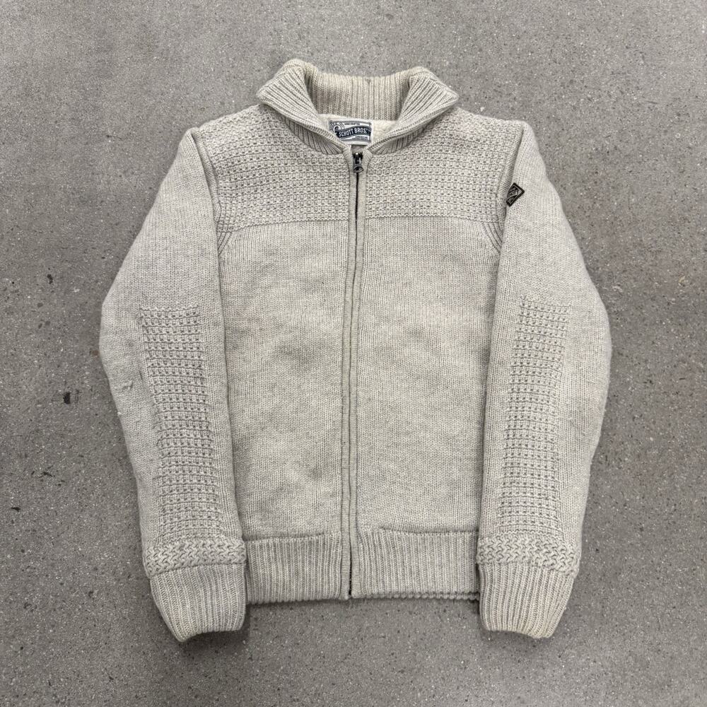 Schott Bros Fleece Lined Full Zip Thick Chunky Sweater Size Medium